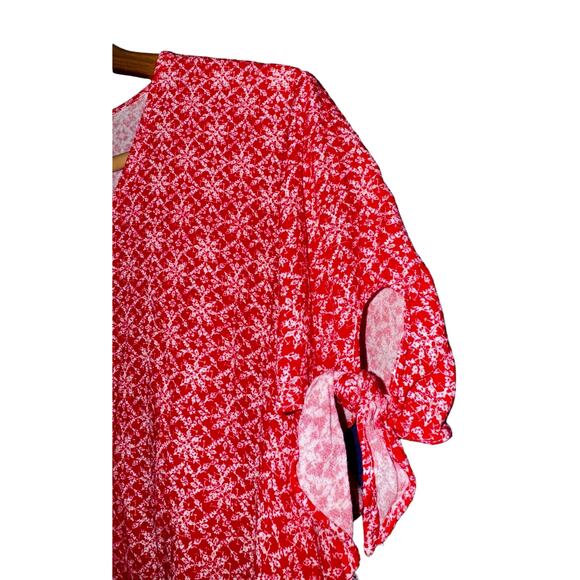 Universal Thread Red & White Cropped Wrap Blouse Women's Size Large Boho Western - Picture 2 of 7